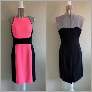 Tahari Arthur S. Levine Color Block Sheath Dress Pink/Black/Grey Size 8